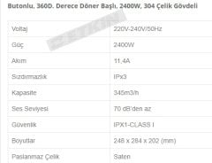 Dekor El Kurutma Makinesi Fotoselli Döner Başlıklı 2400W