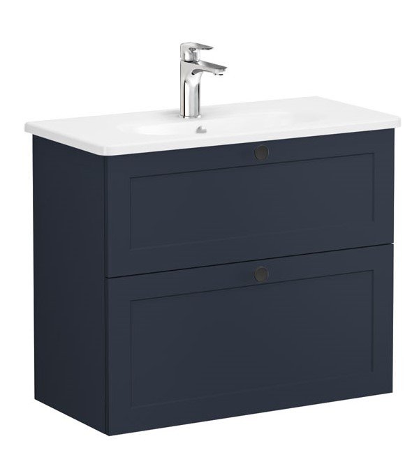 Vitra Root Classic 68685 Lavabo Dolabı, Çift Çekmeceli, 80 Cm, Dar, Mat Lacivert, Yuvarlak Lavabolu