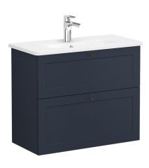 Vitra Root Classic 68685 Lavabo Dolabı, Çift Çekmeceli, 80 Cm, Dar, Mat Lacivert, Yuvarlak Lavabolu