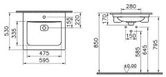 Vitra 7537B076-0001 Metropole Etajerli Lavabo 60 Cm M.Taş Gri