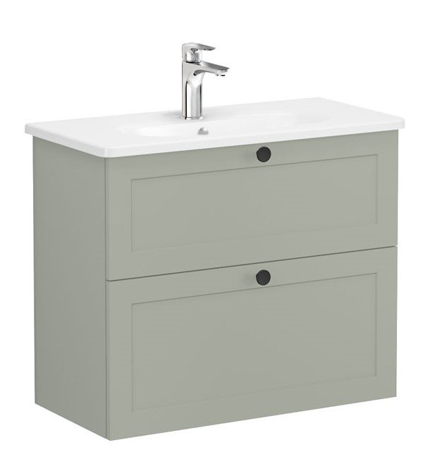 Vitra Root Classic 68686 Lavabo Dolabı, Çift Çekmeceli, 80 Cm, Dar, Mat Retro Yeşil, Yuvarlak Lavabolu