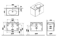 Vitra Root 66387 Lavabo Dolabı, Kapaklı, 80 cm, Doğal Meşe, Yuvarlak Lavabolu
