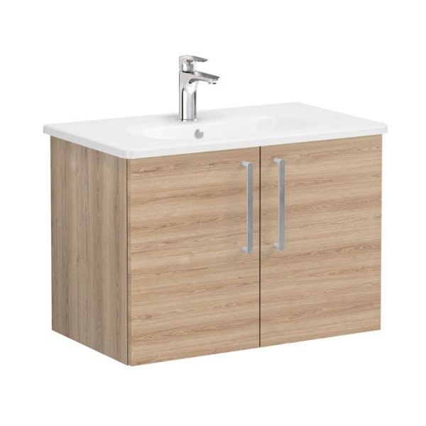 Vitra Root 66387 Lavabo Dolabı, Kapaklı, 80 cm, Doğal Meşe, Yuvarlak Lavabolu