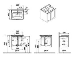 Vitra Root Classic 68701 Lavabo Dolabı, Kapaklı, 60 Cm, Mat Beyaz, Klasik Lavabolu