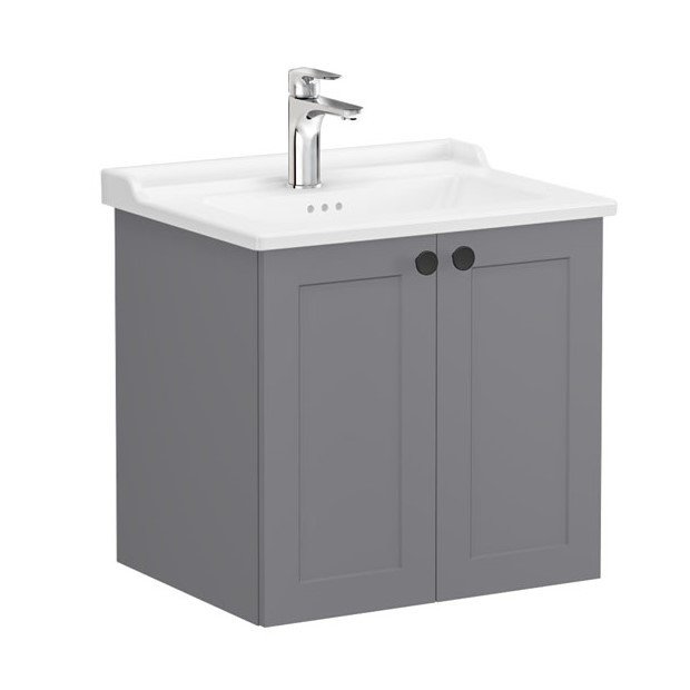 Vitra Root Classic 68703 Lavabo Dolabı, Kapaklı, 60 Cm, Mat Gri, Klasik Lavabolu