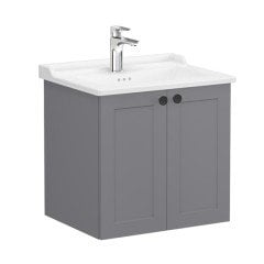 Vitra Root Classic 68703 Lavabo Dolabı, Kapaklı, 60 Cm, Mat Gri, Klasik Lavabolu