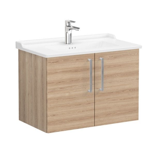 Vitra Root 68163 Lavabo Dolabı, Kapaklı, 80 cm, Doğal Meşe, Klasik Lavabolu