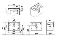 Vitra Root 68165 Lavabo Dolabı, Kapaklı, 80 cm, Cordoba, Klasik Lavabolu