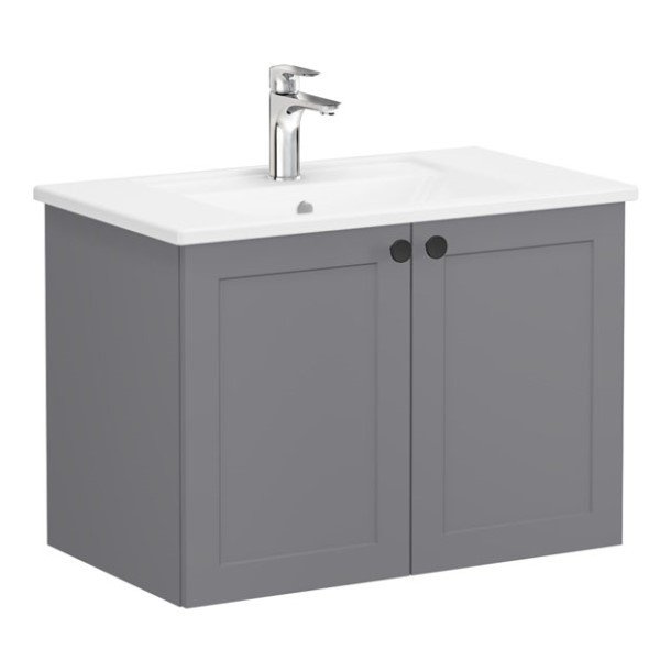 Vitra Root Classic 68710 Lavabo Dolabı, Kapaklı, 80 Cm, Mat Gri, Köşeli Lavabolu