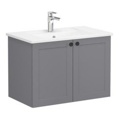 Vitra Root Classic 68710 Lavabo Dolabı, Kapaklı, 80 Cm, Mat Gri, Köşeli Lavabolu