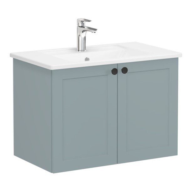Vitra Root Classic 68711 Lavabo Dolabı, Kapaklı, 80 Cm, Mat Fiyord Yeşili, Köşeli Lavabolu