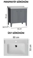 Vitra 62163 Valarte Lavabo Dolabı 80 Cm Lavabolu Gri