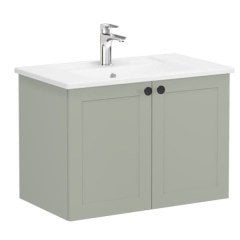 Vitra Root Classic 68714 Lavabo Dolabı, Kapaklı, 80 Cm, Mat Retro Yeşil, Köşeli Lavabolu