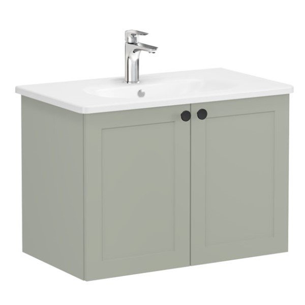 Vitra Root Classic 68721 Lavabo Dolabı, Kapaklı, 80 Cm, Mat Retro Yeşil, Yuvarlak Lavabolu