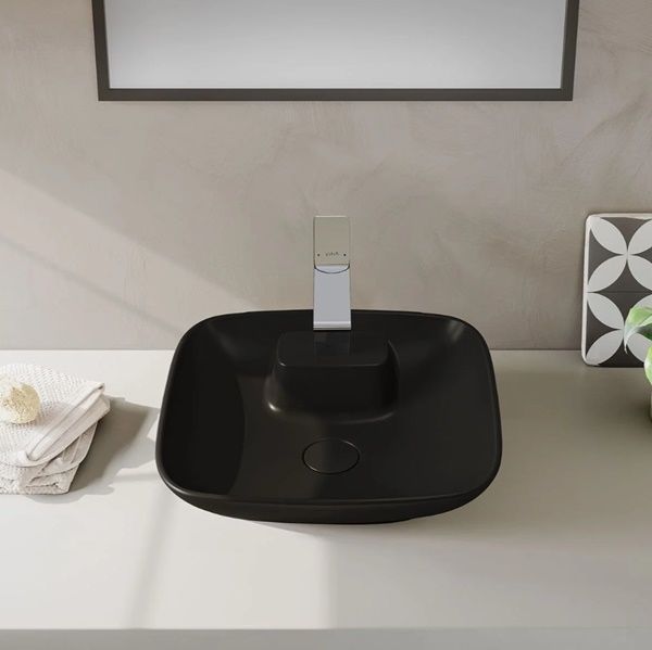 VitrA Memoria Tezgah Üstü Çanak Lavabo Kare 45cm Mat Siyah, 5887B483-0041