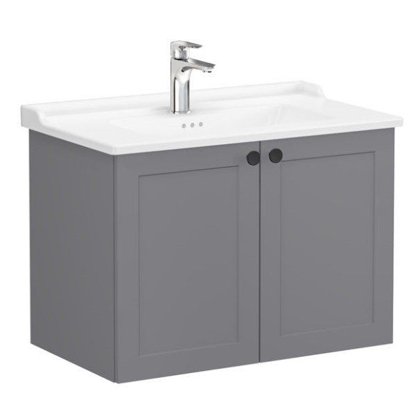 Vitra Root Classic 68724 Lavabo Dolabı, Kapaklı, 80 Cm, Mat Gri, Klasik Lavabolu