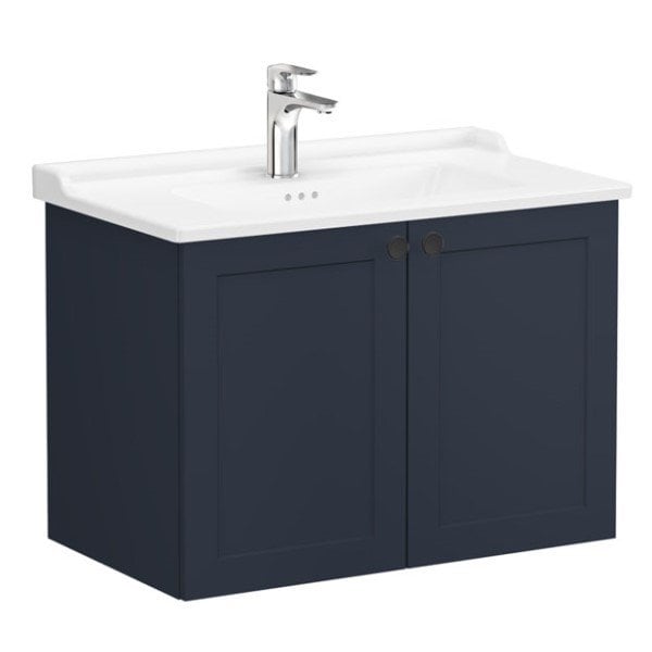 Vitra Root Classic 68727 Lavabo Dolabı, Kapaklı, 80 Cm, Mat Lacivert, Klasik Lavabolu
