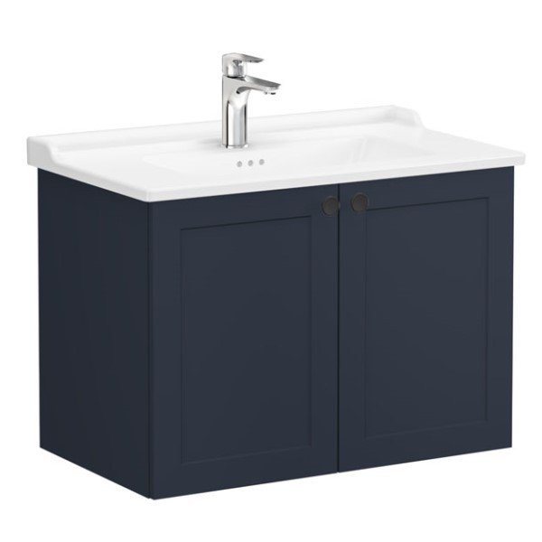 Vitra Root Classic 68727 Lavabo Dolabı, Kapaklı, 80 Cm, Mat Lacivert, Klasik Lavabolu