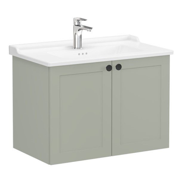 Vitra Root Classic 68728 Lavabo Dolabı, Kapaklı, 80 Cm, Mat Retro Yeşil, Klasik Lavabolu