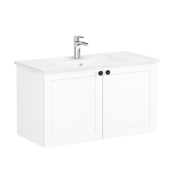 Vitra Root Classic 68729 Lavabo Dolabı, Kapaklı, 100 Cm, Mat Beyaz, Köşeli Lavabolu