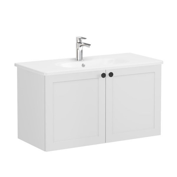 Vitra Root Classic 68737 Lavabo Dolabı, Kapaklı, 100 Cm, Mat Açık Gri, Yuvarlak Lavabolu