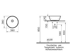 VitrA GeoTezgah Üstü Çanak Lavabo 38 cm Mat Beyaz 7421B001-0016