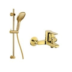 Nsk Almera Altın Banyo Bataryası ve Sürgülü Altın El Duşu - 3 Fonksiyonlu