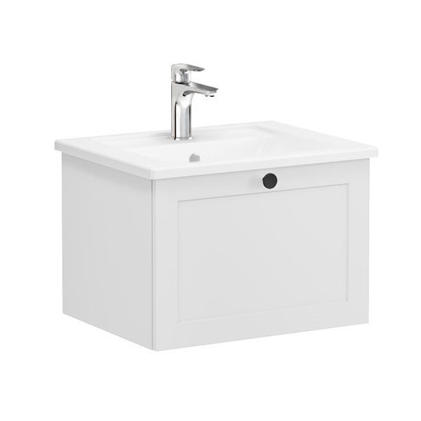 Vitra Root Classic 68772 Lavabo Dolabı, Tek Çekmeceli, 60 Cm, Mat Açık Gri, Köşeli Lavabolu