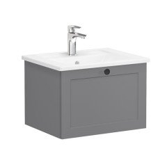 Vitra Root Classic 68773 Lavabo Dolabı, Tek Çekmeceli, 60 Cm, Mat Gri, Köşeli Lavabolu