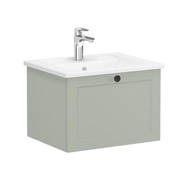 Vitra Root Classic 68777 Lavabo Dolabı, Tek Çekmeceli, 60 Cm, Mat Retro Yeşil, Köşeli Lavabolu