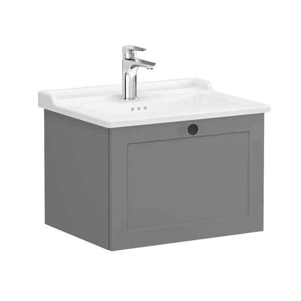 Vitra Root Classic 68787 Lavabo Dolabı, Tek Çekmeceli, 60 Cm, Mat Gri, Klasik Lavabolu