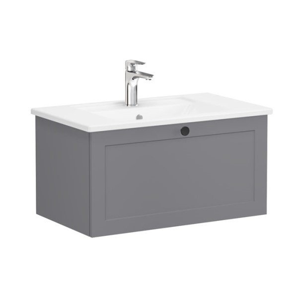 Vitra Root Classic 68794 Lavabo Dolabı, Tek Çekmeceli, 80 Cm, Mat Gri, Köşeli Lavabolu