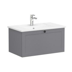 Vitra Root Classic 68794 Lavabo Dolabı, Tek Çekmeceli, 80 Cm, Mat Gri, Köşeli Lavabolu