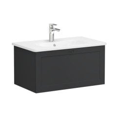 Vitra Root Classic 68803 Lavabo Dolabı, Tek Çekmeceli, 80 Cm, Mat Grafit, Yuvarlak Lavabolu