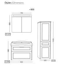 Lineart Frame 80 cm Lavabo Dolabı + Dolaplı Ayna