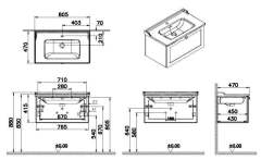 Vitra Root Classic 68808 Lavabo Dolabı, Tek Çekmeceli, 80 Cm, Mat Gri, Klasik Lavabolu