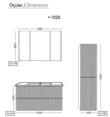 Lineart Verti 100cm Lavabo Dolabı + Dolaplı Ayna