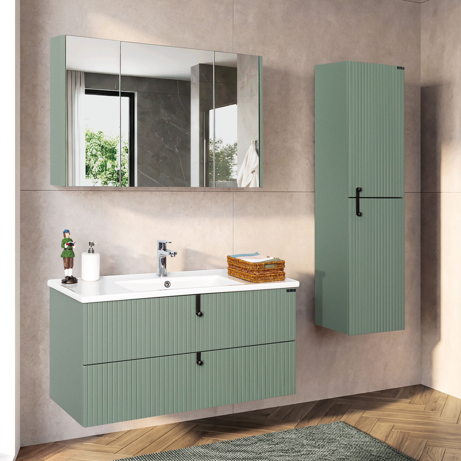 Lineart Verti 100cm Lavabo Dolabı + Dolaplı Ayna