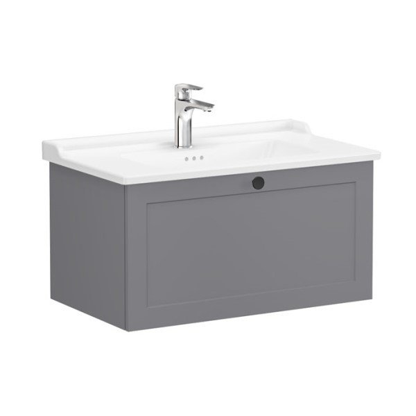 Vitra Root Classic 68808 Lavabo Dolabı, Tek Çekmeceli, 80 Cm, Mat Gri, Klasik Lavabolu