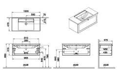 Vitra Root Classic 68815 Lavabo Dolabı, Tek Çekmeceli, 100 Cm, Mat Gri, Köşeli Lavabolu