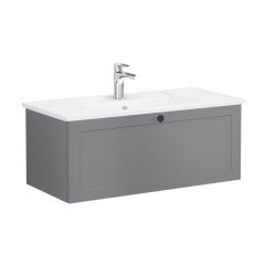 Vitra Root Classic 68815 Lavabo Dolabı, Tek Çekmeceli, 100 Cm, Mat Gri, Köşeli Lavabolu