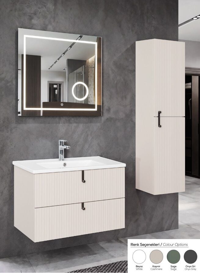 Lineart Verti 80cm Lavabo Dolabı + Led Ayna