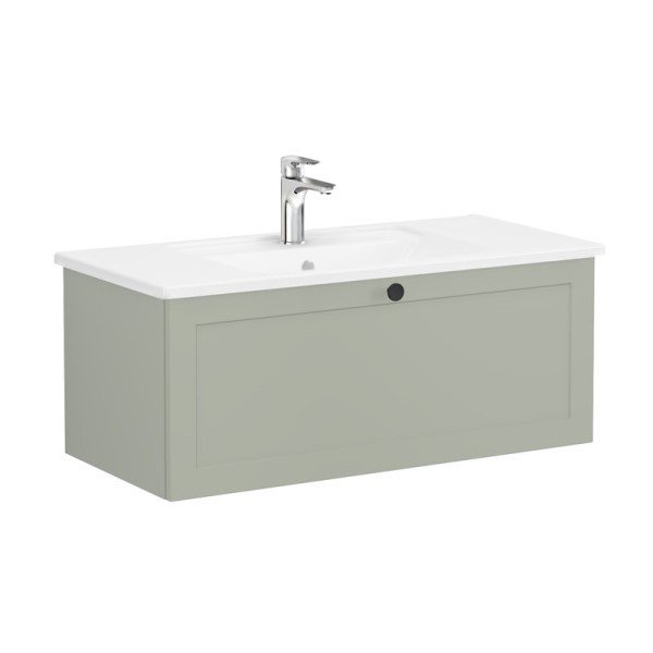 Vitra Root Classic 68819 Lavabo Dolabı, Tek Çekmeceli, 100 Cm, Mat Retro Yeşil, Köşeli Lavabolu