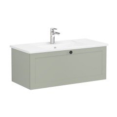 Vitra Root Classic 68819 Lavabo Dolabı, Tek Çekmeceli, 100 Cm, Mat Retro Yeşil, Köşeli Lavabolu