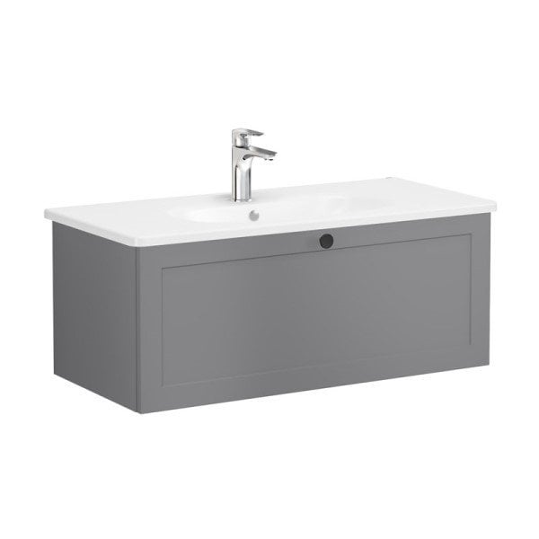 Vitra Root Classic 68822 Lavabo Dolabı, Tek Çekmeceli, 100 Cm, Mat Gri, Yuvarlak Lavabolu