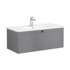 Vitra Root Classic 68822 Lavabo Dolabı, Tek Çekmeceli, 100 Cm, Mat Gri, Yuvarlak Lavabolu