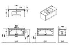 Vitra Root Classic 68829 Lavabo Dolabı, Tek Çekmeceli, 100 Cm, Mat Gri, Klasik Lavabolu