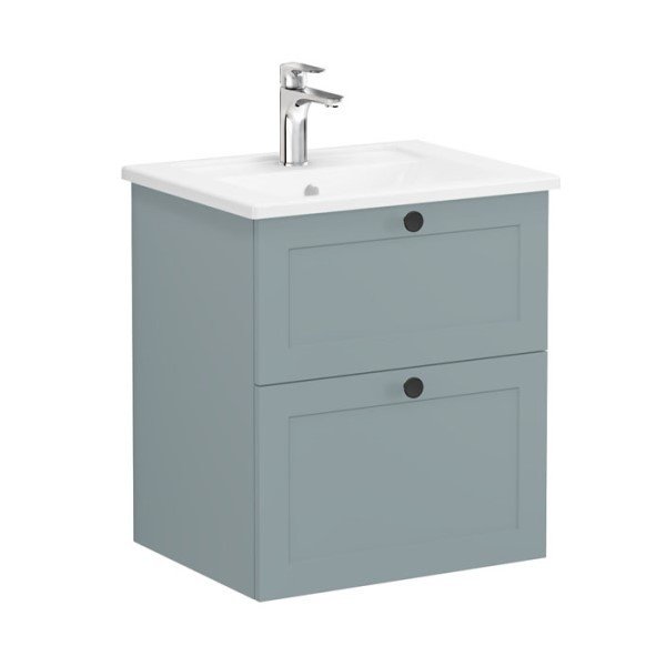 Vitra Root Classic 68837 Lavabo Dolabı, İki Çekmeceli, 60 Cm, Mat Fiyord Yeşili, Köşeli Lavabolu