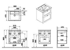 Vitra Root Classic 68838 Lavabo Dolabı, İki Çekmeceli, 60 Cm, Mat Grafit, Köşeli Lavabolu
