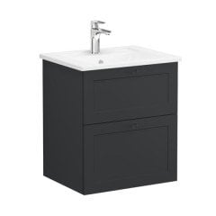 Vitra Root Classic 68838 Lavabo Dolabı, İki Çekmeceli, 60 Cm, Mat Grafit, Köşeli Lavabolu